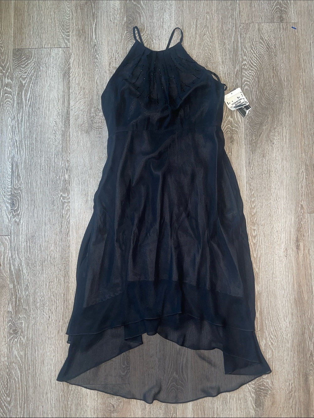 New Jones Wear Black Beaded High-Low Chiffon Dress little black dress cocktail